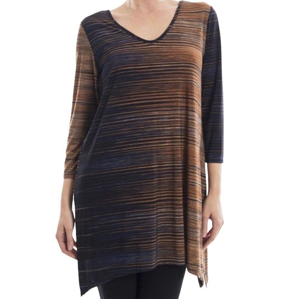 Clara Sun Woo Stripe V-Neckline Tunic Top Size Medium
